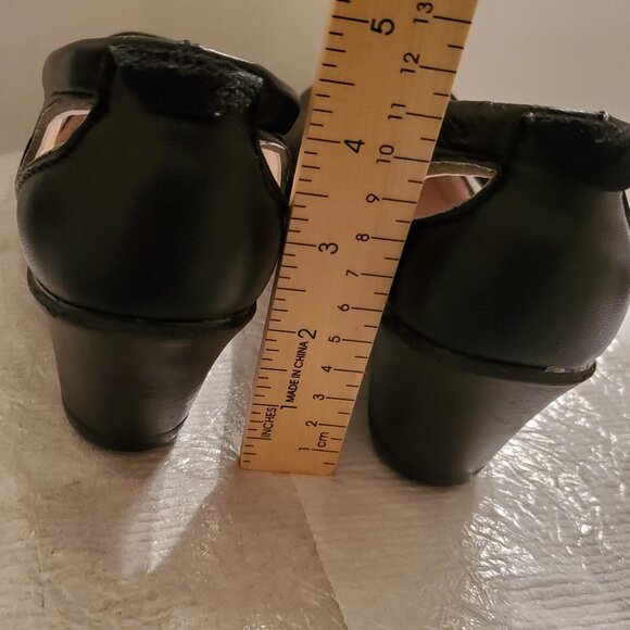 Women Black shoe square toe 100% Leather Cushioned Insole Size US 7.5/ Stretch. - Picture 4 of 10